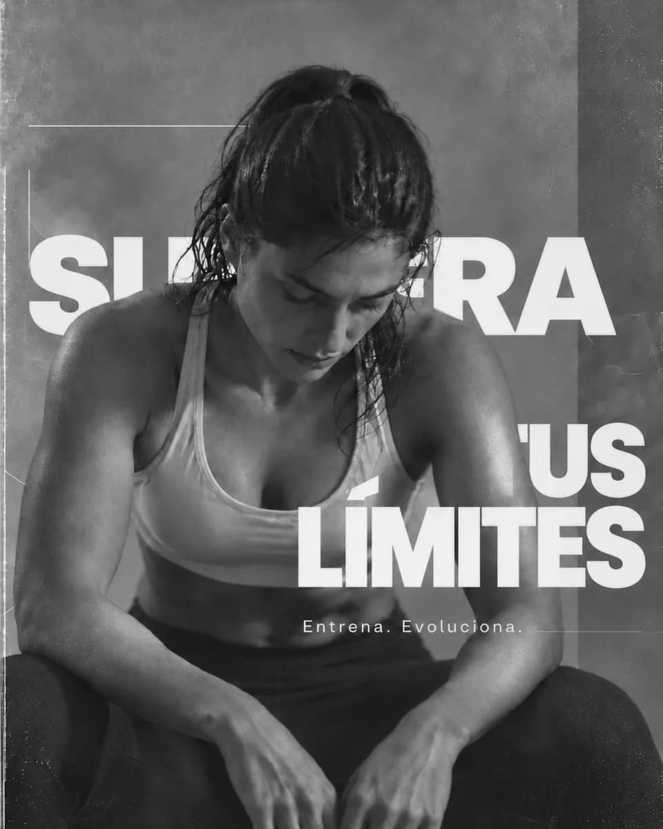 Atleta de Aura entrenando fuerza; mensaje: supera tus límites